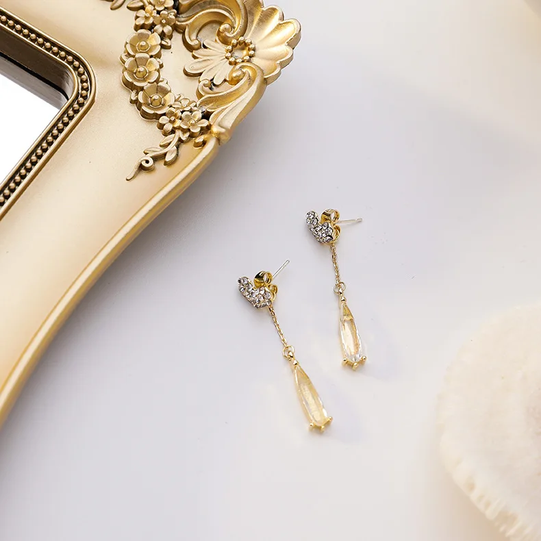 2020 New Korean Trendy Elegant Love Long Tassel Drop Earrings For Women Sweet Water Crystal Pendant Jewelry | Украшения и