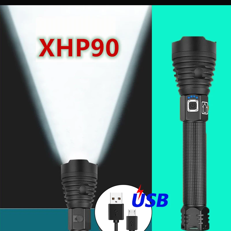 Мощный XHP70.2 XHP90 светодиодный вспышка светильник Перезаряжаемые фонарь Супер Водонепроницаемый зум лучше всего подходит для кемпинга и походов рыбалки охоты светильник