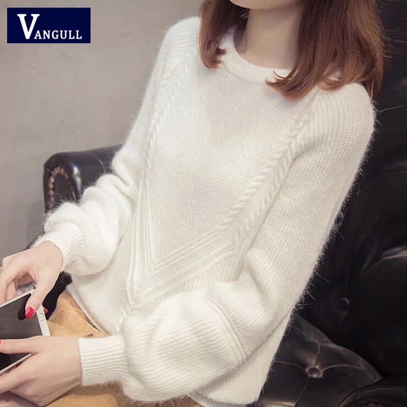 Свитер женский трикотажный с длинным рукавом и круглым вырезом | Женская одежда