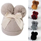 Зимняя детская шапка для девочек, вязаные крючком шапочки, симпатичный помпон для малышей, толстые шапки для малышей, теплые шапки для малышей