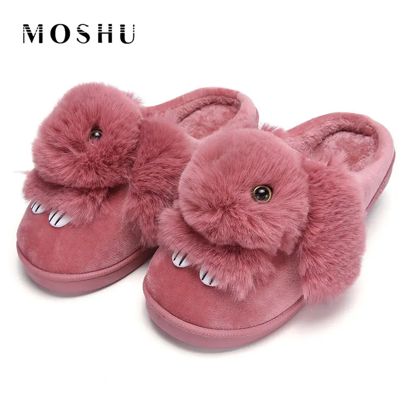 Меховые шлепанцы Зимние теплые пушистые тапочки Женские домашние Домашняя обувь