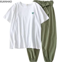 xuanhao two piece set top and pants tracksuit women 2020 plus size summer autumn outfits casual white 2 piece set women clothes