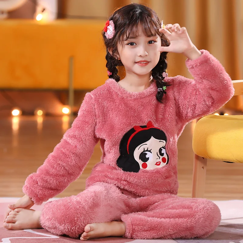 

Детский Рождественский мультяшный плюшевый пижамный комплект пижамы для девочек зимняя теплая Фланелевая пижама с длинным рукавом костюм ...