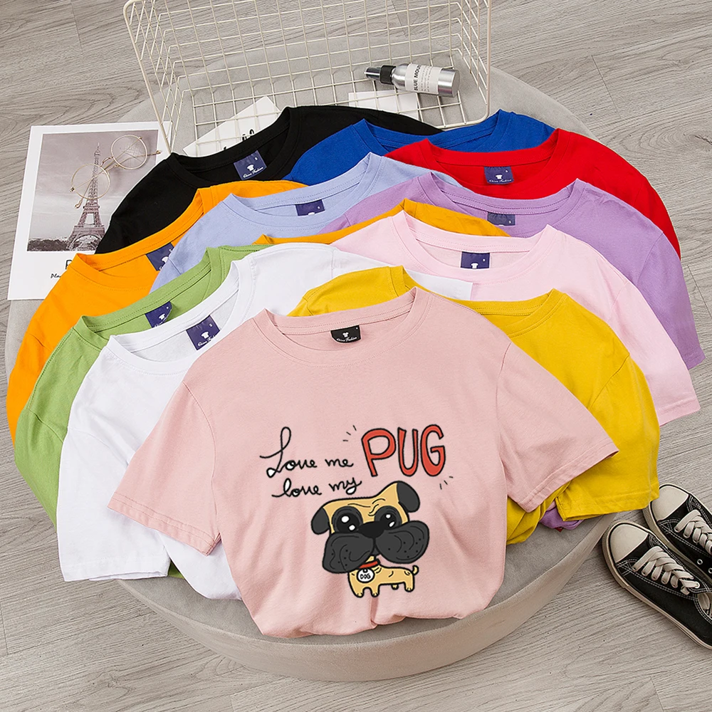 

Pug Funny T-shirts Women Graphic T-shirt Female Itself Dog Lover T-shirt Summer Aesthetic Tops Harajuku Korean Pure Cotton Tee