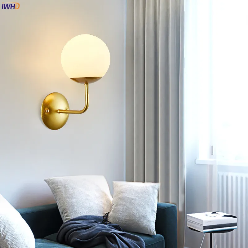 

IWHD Nordic Glass Ball LED Wall Light Fixtures Bedroom Bathroom Mirror Stair Modern Wall Lamp Sconce Applique Murale Wandlamp