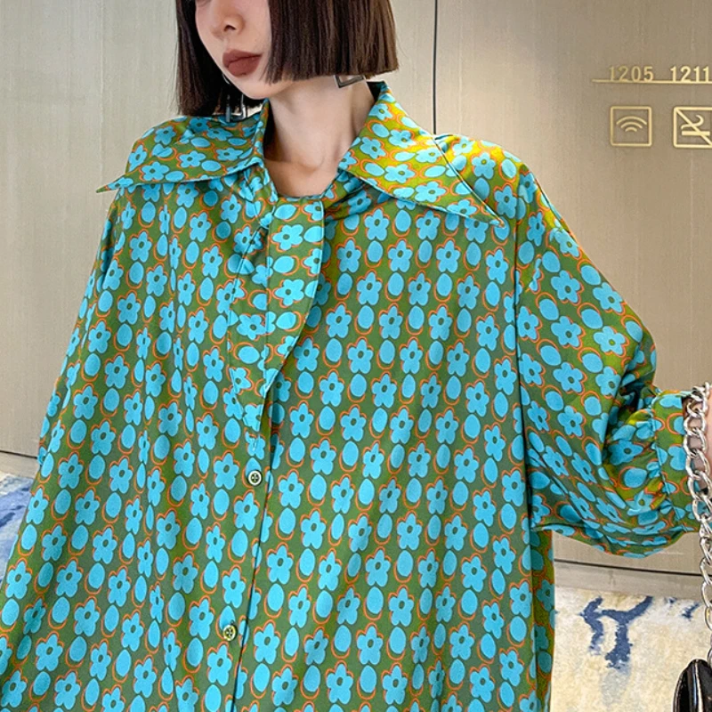 

Plus Size Women Elegant Loose Blouses Fashion Floral Shirts 2021 Summer Short Sleeve Casual Lapel Collar Tie Lady Tops XC562