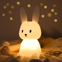 cute rabbit night light led pat silicone desk lamp children bedroom decoration bedside lamp 7 color changeable usb charging gift