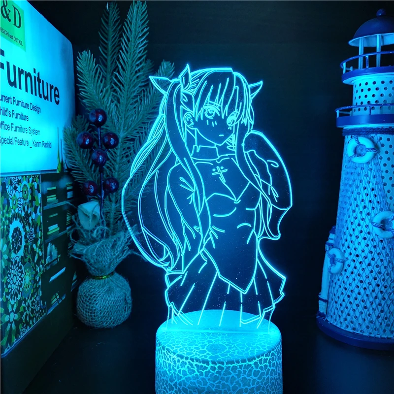 

Fate Stay Night Rin Tohsaka Figure Anime 3D Illusion Visual Lamp LED Night Light Bedroom Decoration Table Lamp Kids Manga Gifts