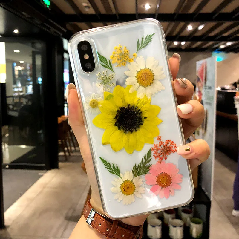04 Настоящие сухие цветы чехол для телефона для iPhone X 7 8 Plus прозрачный мягкий ТПУ красивый прессованный задний Чехол для iPhone 11 11 Pro Max - Цвет: 04