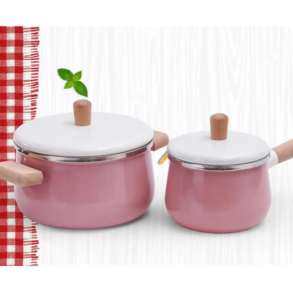 

Studyset Home Kitchen Non-stick Pot Enamel Wooden Handle for Cooking Complementary Food Milk Cookware