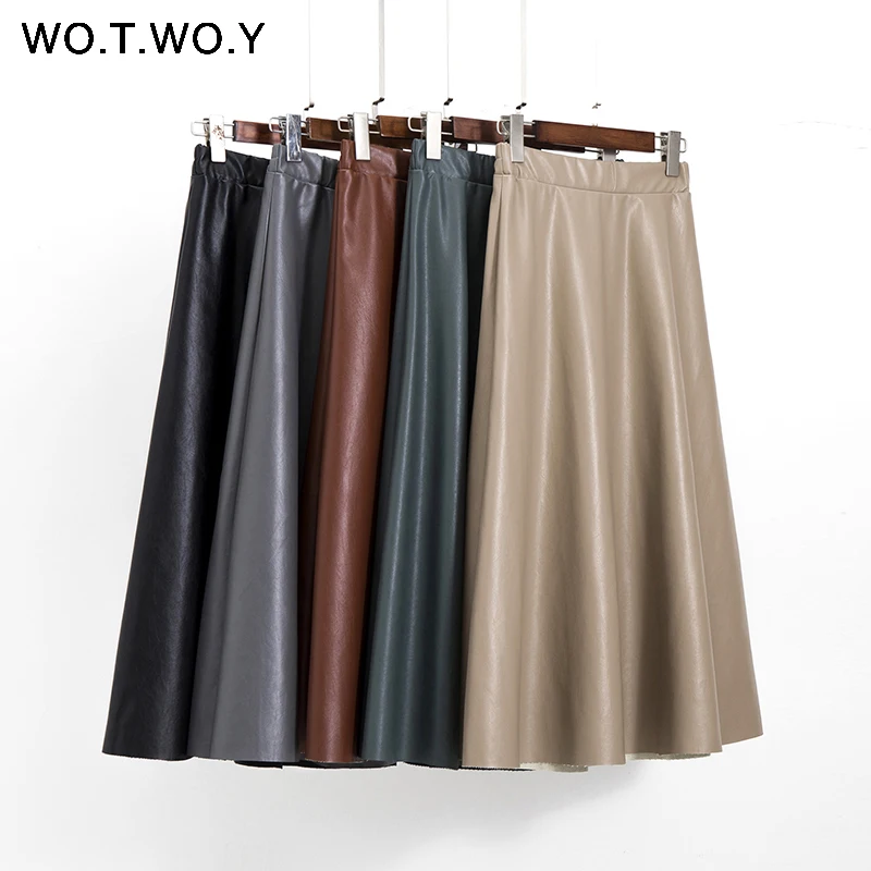 Женские юбки до середины икры WOTOWY повседневные однотонные из искусственной кожи