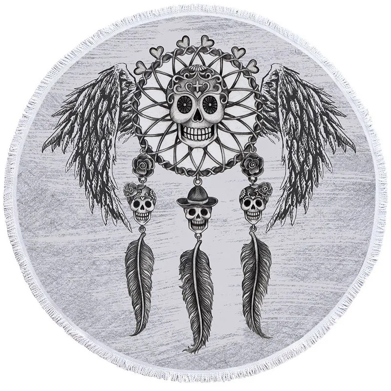 Большое круглое пляжное полотенце с черепом летнее банное кисточками для