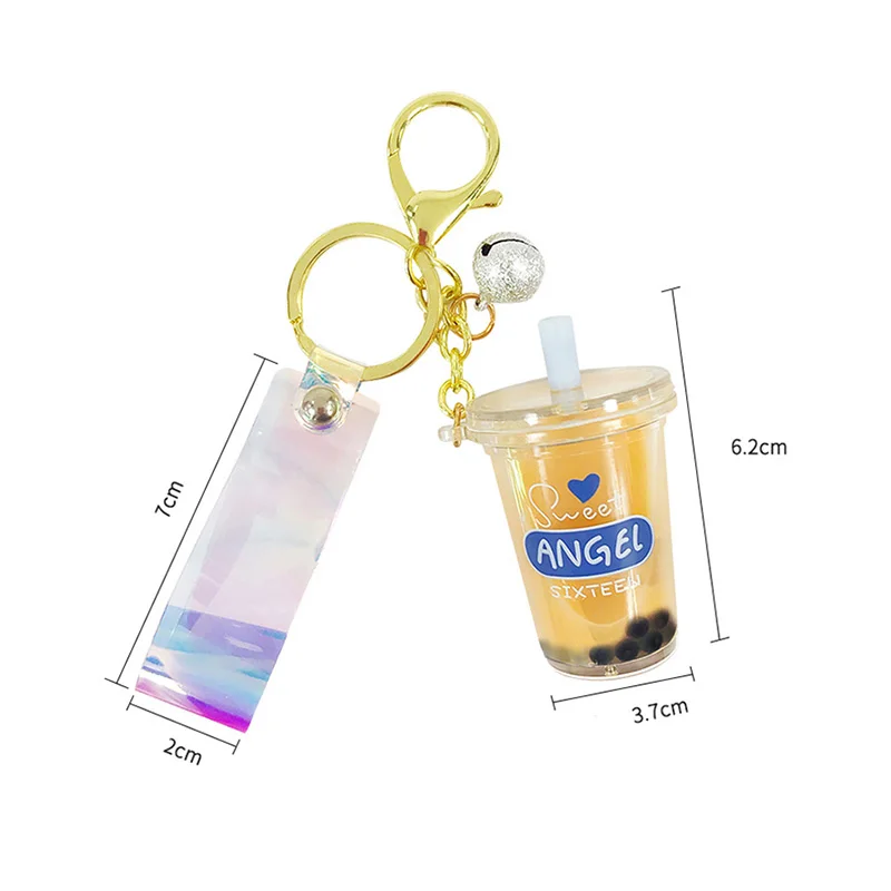 Модный акриловый брелок для ключей в форме чашки молочного чая движущаяся