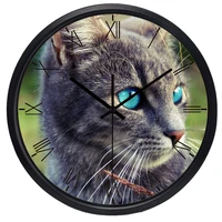 realistic animal cute cat living room bedroom mute clock modern stylish decoration home office wall clock