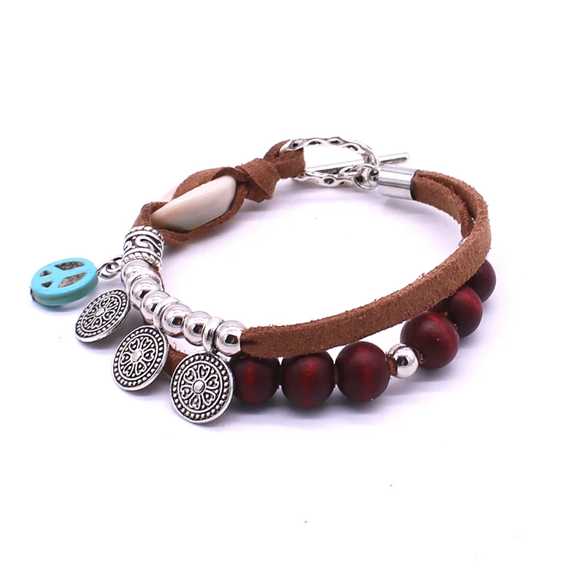 Браслет с деревянными бусинами в богемном стиле мужской браслет ретро сплав