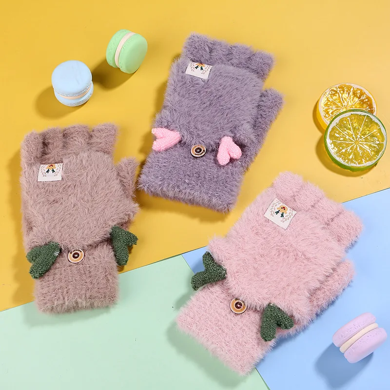 

Flip Winter Gloves Half-finger Gloves Unisex Keep Warm In Winter Cute Knitted Fingerless Gloves Cycling Gloves Winter Gloves