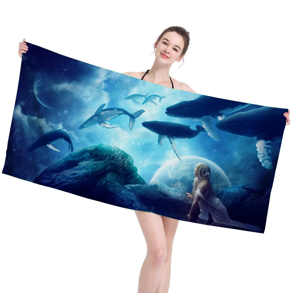 

Seaside beach whale Print No Sand Free Quick Dry Beach Towel Microfiber Bath Summer Cushion Swimming Fitness Yoga Bath Towels