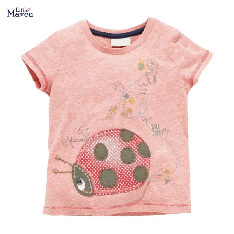 

Little maven/Детская летняя одежда для маленьких девочек, 2020 г. Брендовая хлопковая футболка с короткими рукавами и принтом насекомых футболки дл...