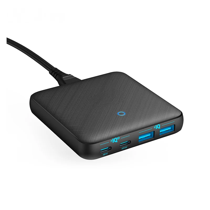 

Anker 63 Вт 4-портовый PIQ 3,0 и GaN адаптер для быстрой зарядки, порт питания Atom III, тонкое настенное зарядное устройство с двумя портами USB C, макс. 45 В...