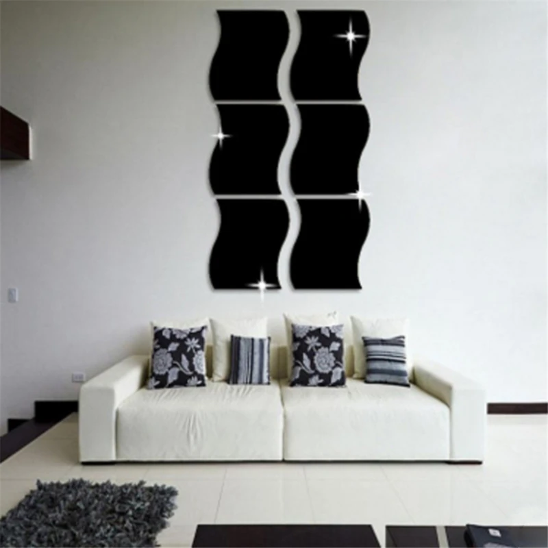 6 шт подвижные волнистые зеркальные настенные наклейки акриловые для гостиной