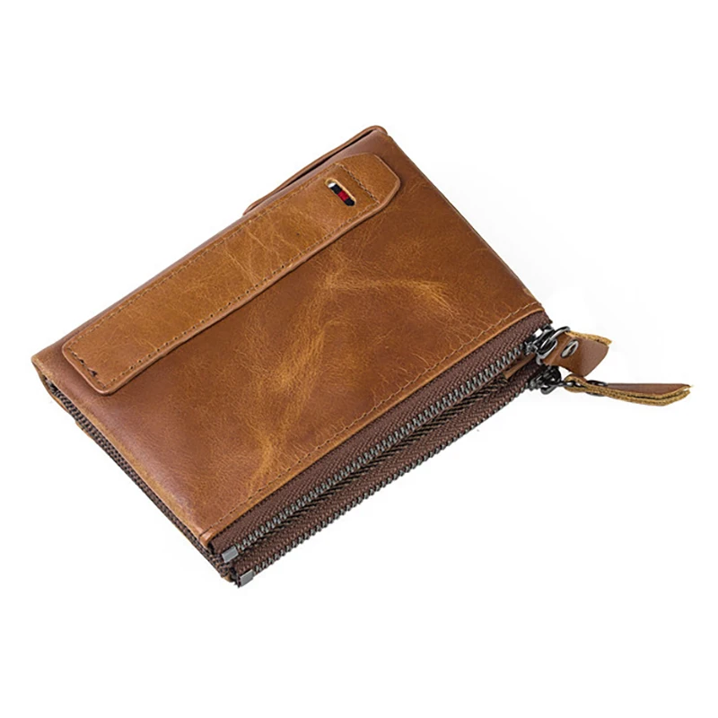 Кожаные мужские кошельки короткие кредитницы визитницы двойная молния кошелек |