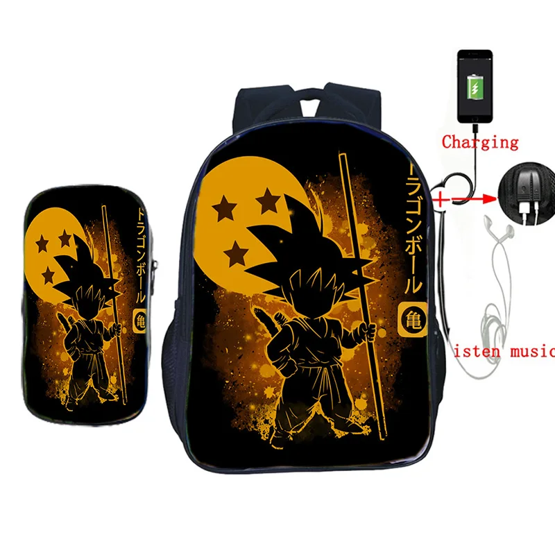 2 шт./компл. школьные сумки с пеналом аниме Dragon Ball Z рюкзак Гоку печать usb зарядка дорожные сумки для подростков