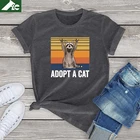 Футболка унисекс с надписью Adopt a Cat для женщин и мужчин, забавная уличная футболка с рисунком кошки енота и пласума, женская модная одежда для девочек, футболки