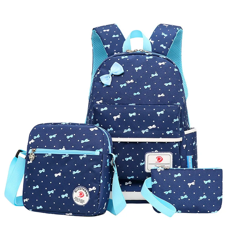 3pcs/set Fashion printing School bags for teen girls Bow knapsack schoolbags High-capacity travel backpacks school backpack