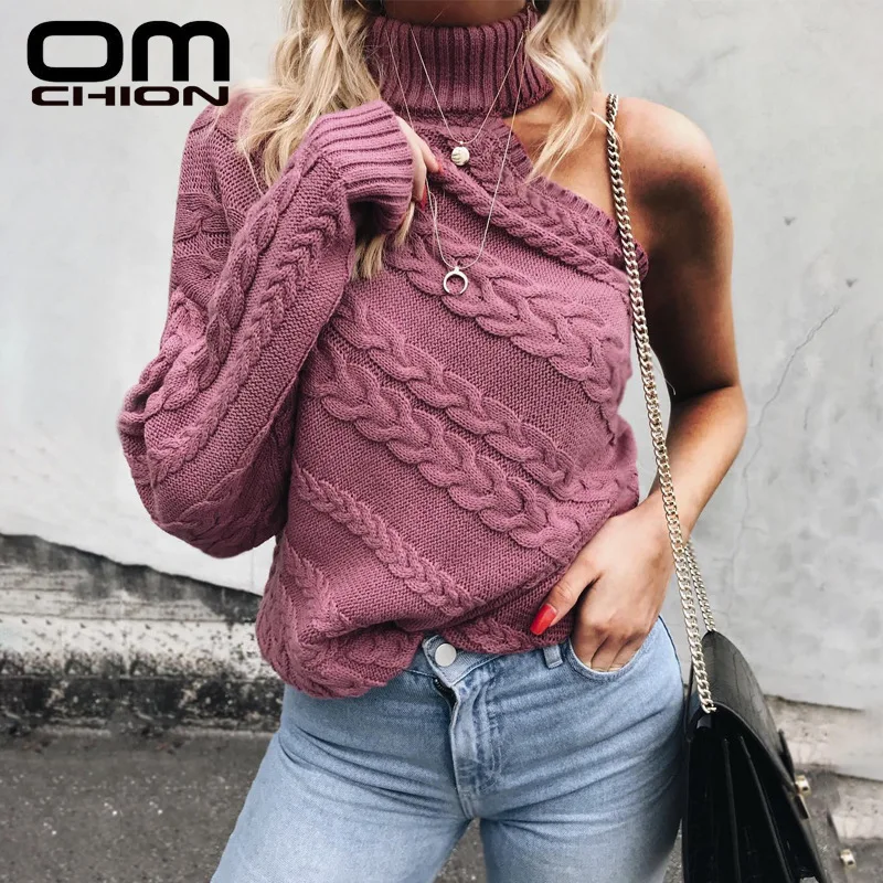 OMCHION Pull Femme 2021 осенний свитер с воротником хомут Женский Повседневный пикантный