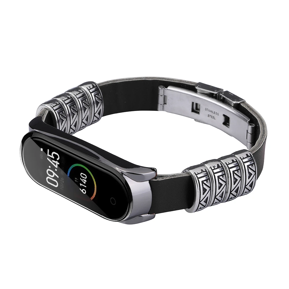 Винтажный ремешок для xiaomi mi band 3/4 кожаный браслет сделай сам 4 на запястье сменный