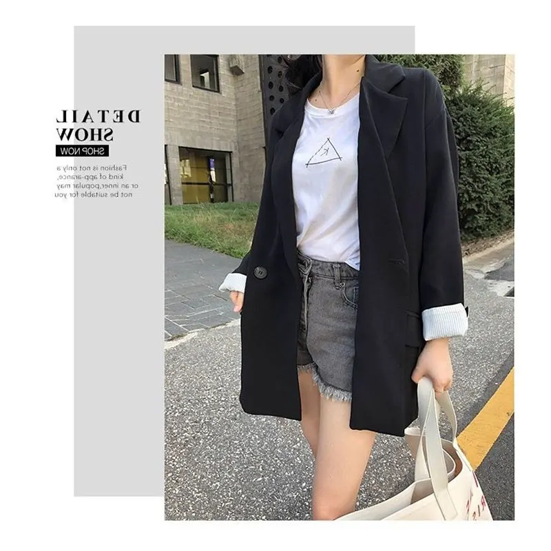 

2020 Winter Black Retro Suits Women Blazer Long Sleeve Korean Mid-Length High Street Wild Female Coats Fashion Ladies Tops New