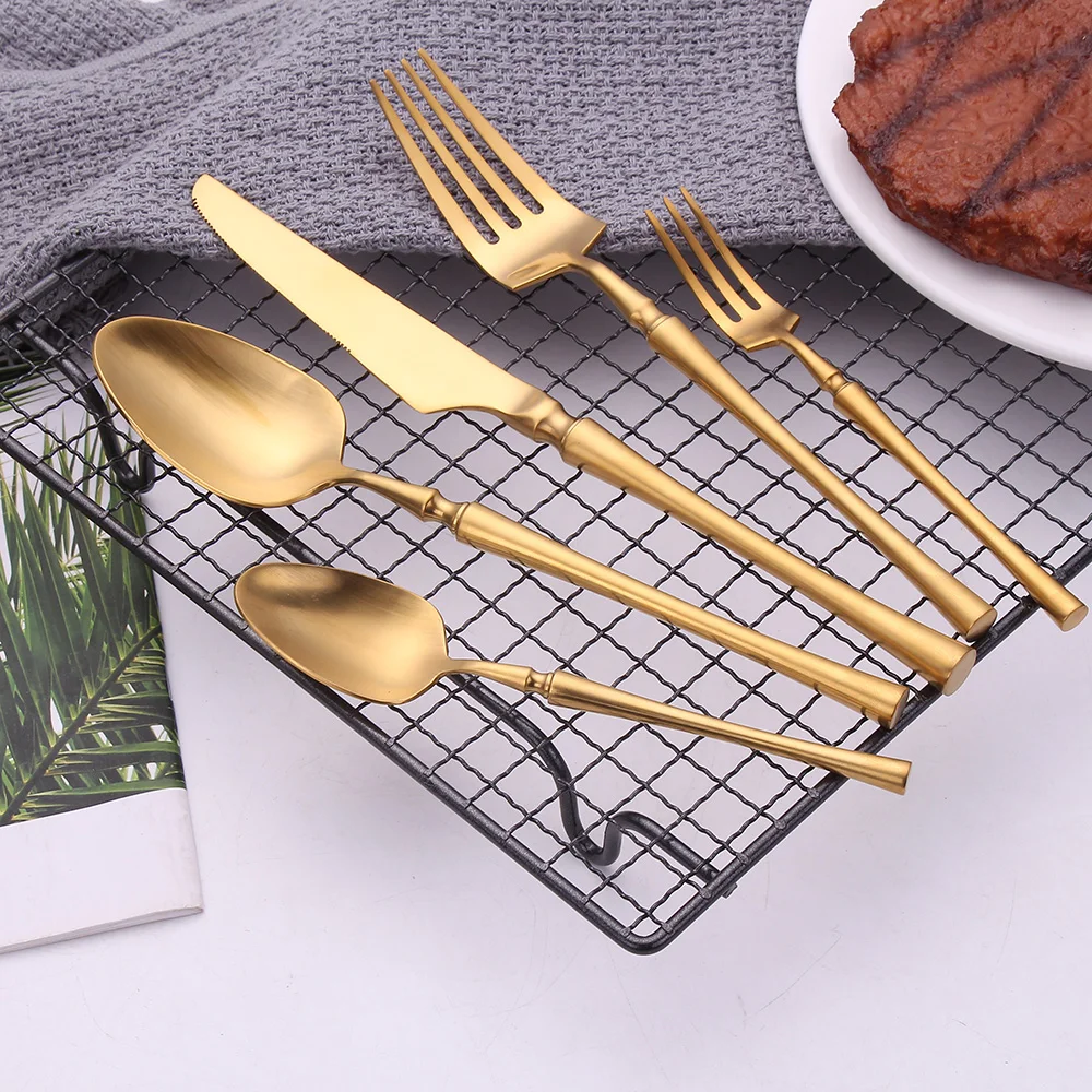 

Gold Steel Cutlery Set Coffee Tea Fork Dinner Knife Fork Spoon Flatware Set 18/10 Stainless Steel Luxury Cutlery Dinnerware Sets