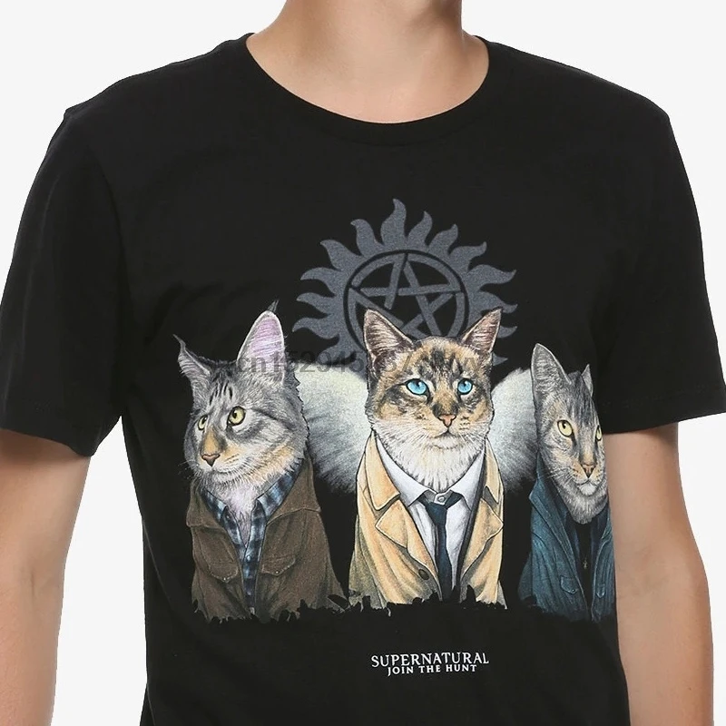 Сверхъестественная футболка забавная с котами мультяшная сверхнатуральная