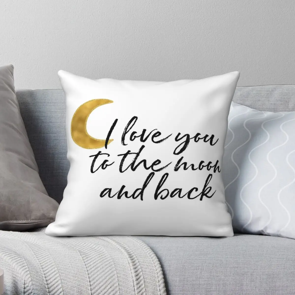 

Gold I Love You To The Moon Square Pillowcase Polyester Linen Velvet Pattern Zip Decor Bed Cushion Cover 45x45