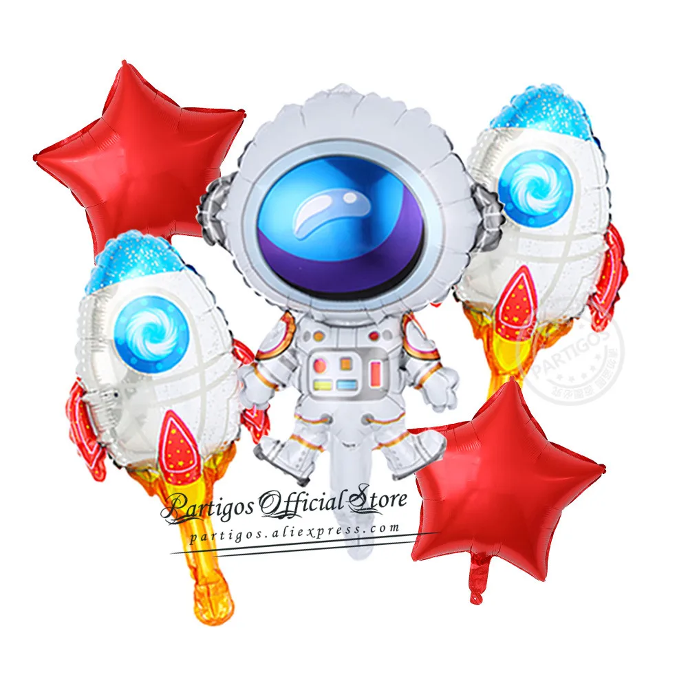 5Pcs/Set Minisize Outer Space Theme Astronaut Rocket Foil Balloons 10Inch Star Globos Kids Toy Boys Birthday Party Decorations image 2
