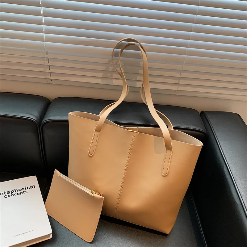 

Женская вместительная сумка, повседневная Индивидуальная сумка-тоут, простая однотонная сумка на одно плечо, модная Универсальная женская ...