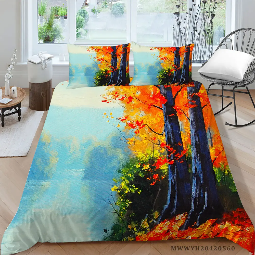 

Landscape Bedding Set Oil Painting Artistic Fashion Duvet Cover Trees Twin Full Single Double Queen King Bed Set Hot Sale