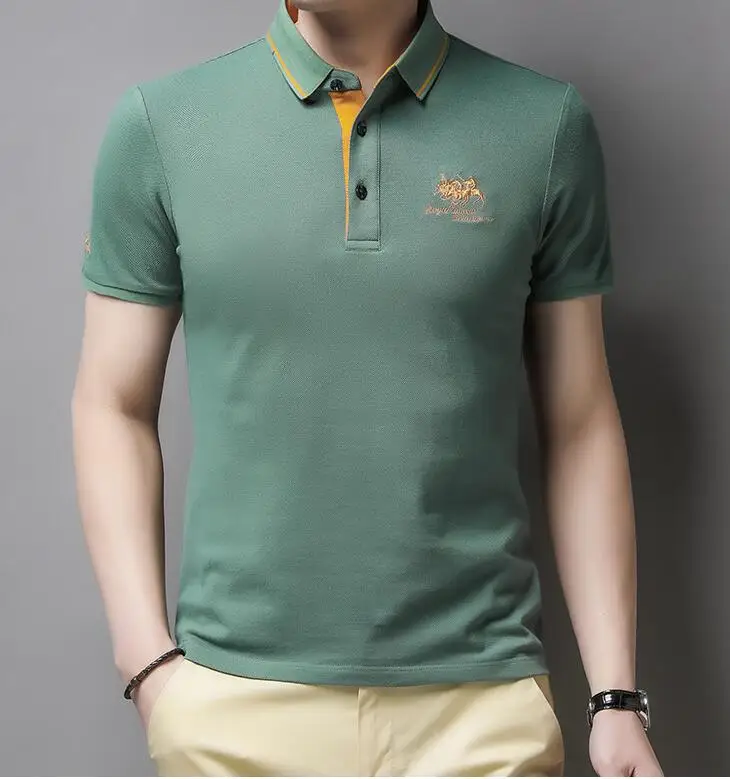

High Quality Men's Short Sleeve Polos Shirts Casual Horse Embroidery Brand Mens polos Fashion Lapel Male tops 4XL