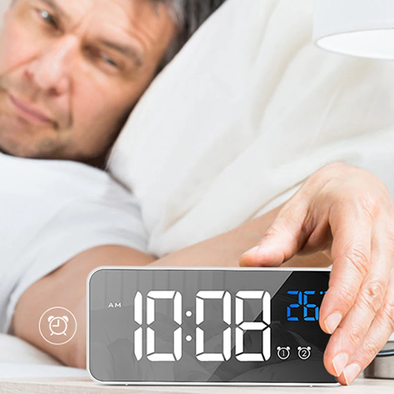 24/12 часов цифровой зеркальный будильник светодиодный функция повтора музыки