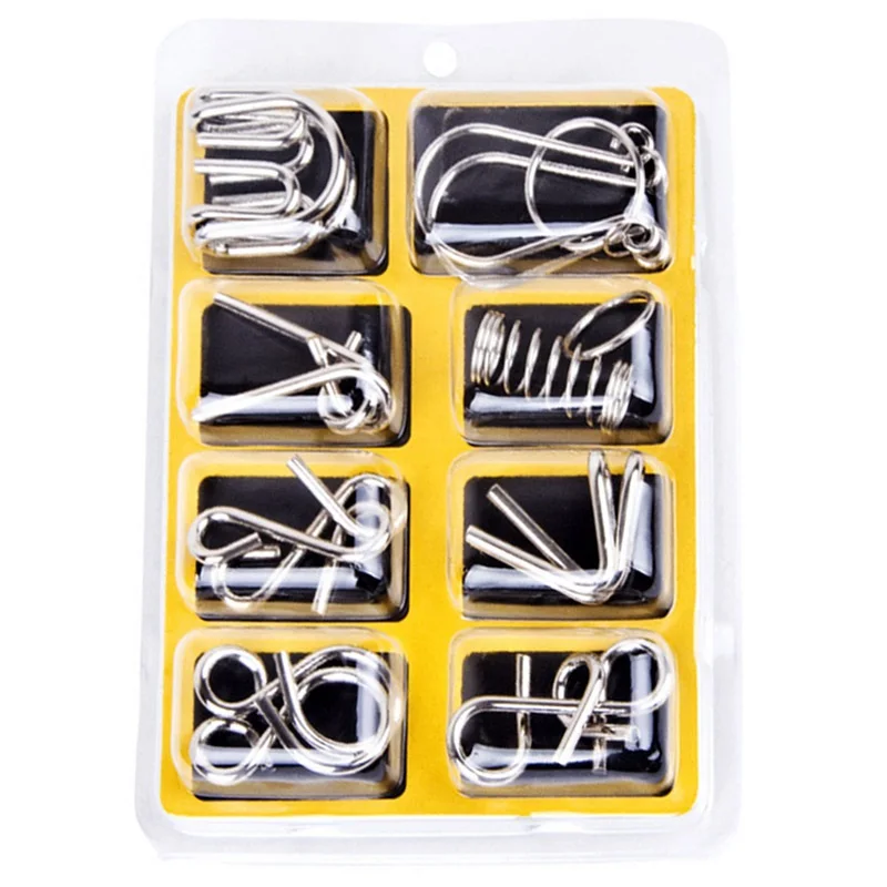

Metal Chinese Puzzle Rings Nine Ring Interlocking Set Links Mini Size Kids Educational Toys Adult Children Board Game 8Pcs/Set