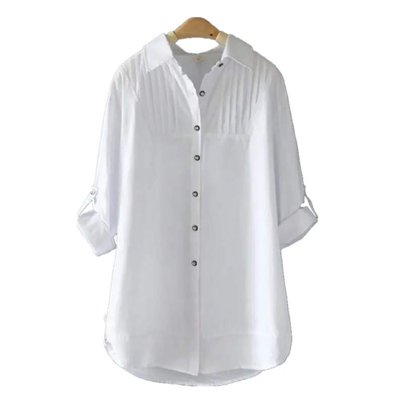 Длинная женская блузка 2021 белая рубашка офисные женские рубашки из 100% хлопка