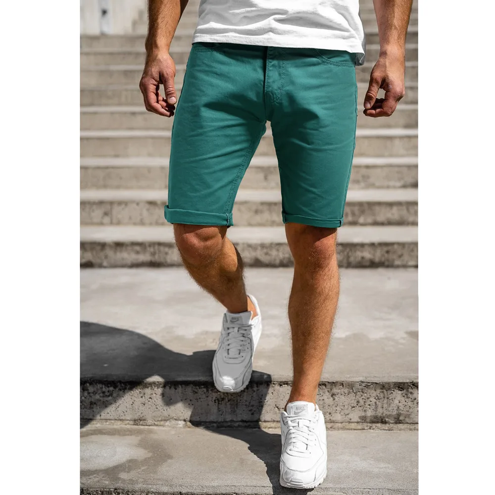 

Solid Color Roll Trousers Men's Fashion Jeans 2021 New Denim Shorts Fashion Casual Roupa Homem Plus Size Five-point Shorts