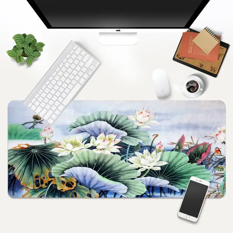 

Lotus Chinese painting art Gaming mousepad Animation XL Large Gamer Keyboard PC Desk Mat Tablet Surface Protective Mousepads