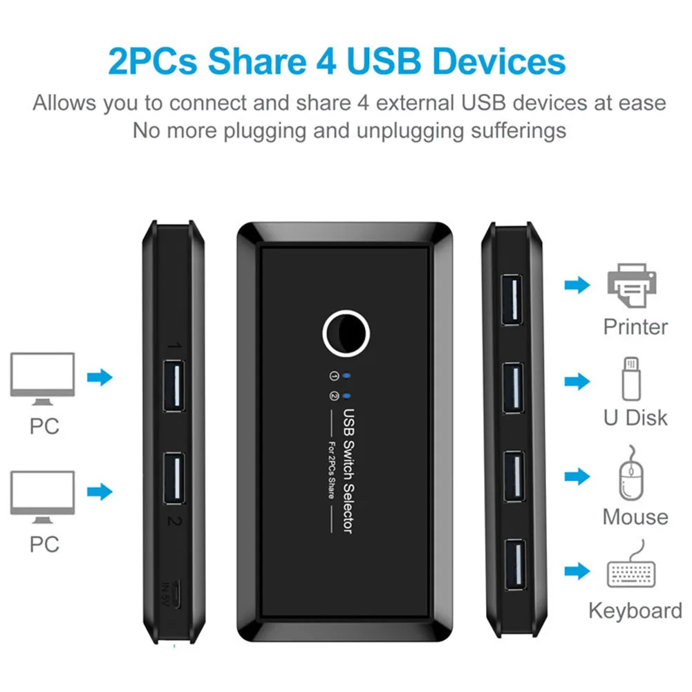 2 компьютера 4 USB устройства KVM переключатель коробка USB2.0 Switcher 2x4 0 периферийный