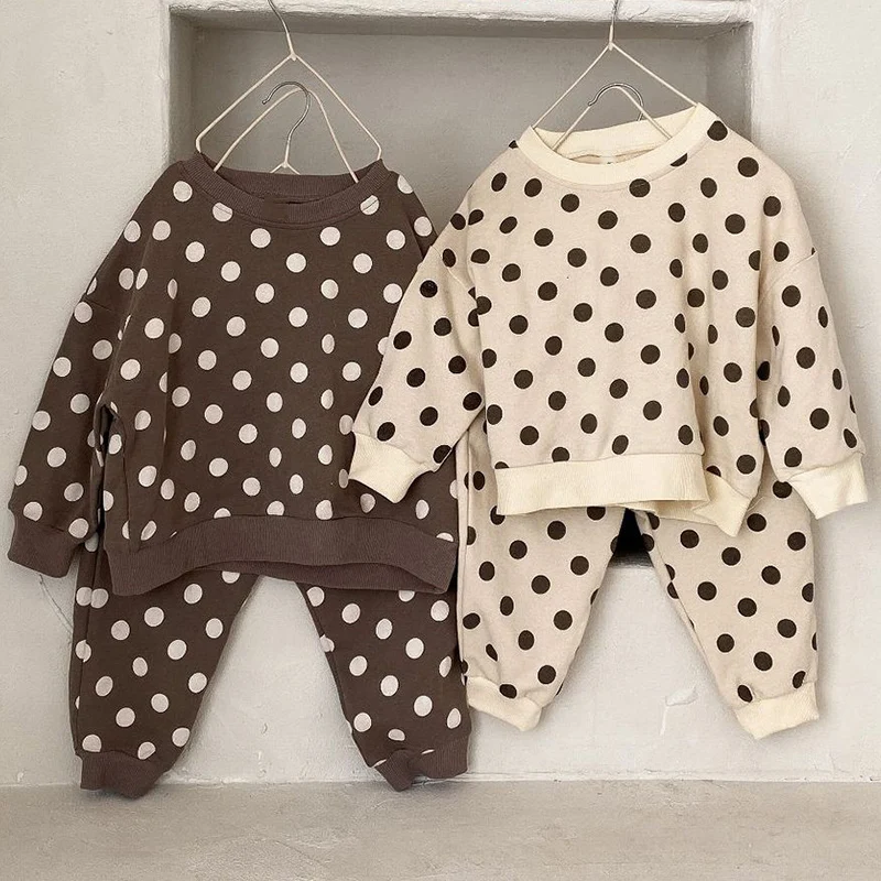 

Spring Autumn Children's Clothes Set 2021 New Korean Polka Dot T-shirt Top + Pants Cute 2Pcs Casual Boys Girls Sweatshirt Set