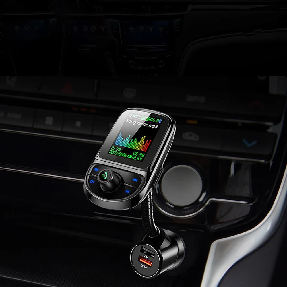Onever автомобильный fm-передатчик Pantalla a цветной Bluetooth 5,0 беспроводной модулятор Mp3 плеер QC 3,0 двойной USB зарядное устройство Голосовая передача