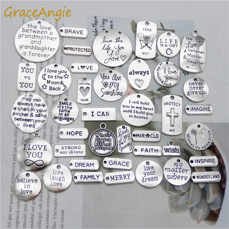 GraceAngie 20 штук смешанные метка из сплава вдохновение слова шармы Алфавит ювелирные
