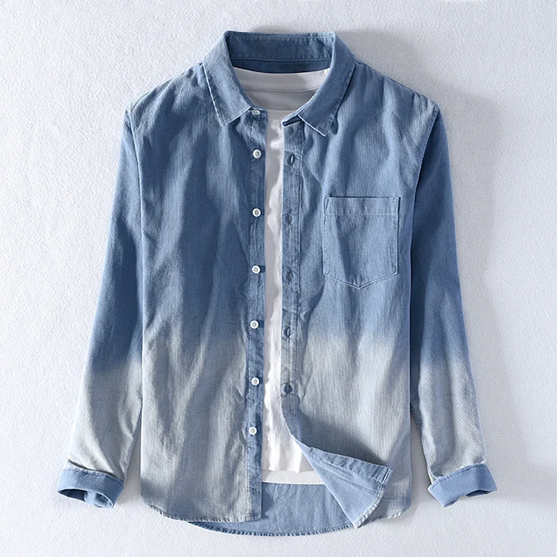 Рубашка мужская Вельветовая однотонная 100% хлопок Повседневная Удобная | Мужская