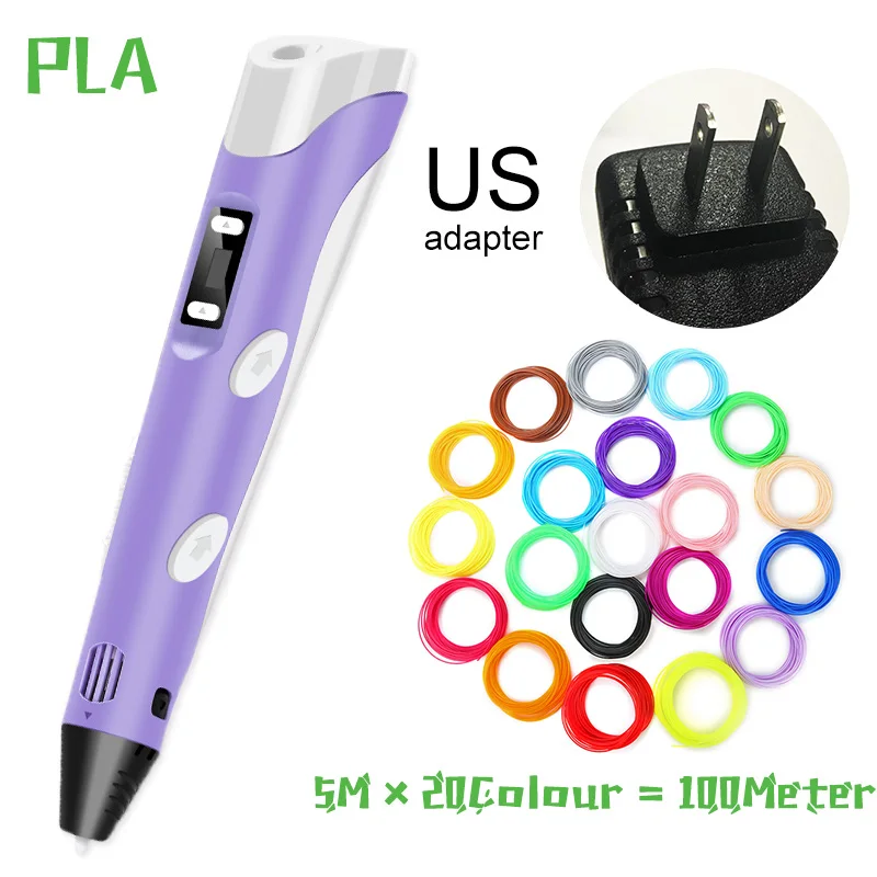 5m20color PLA US 3D Ручка, три D принтера, ручка для рисования с пластиком, 100 м, PLA/ABS нити, для творчества, подарок на день рождения, Оригинальные рождественские подарки - Цвет: 5m20color PLA US