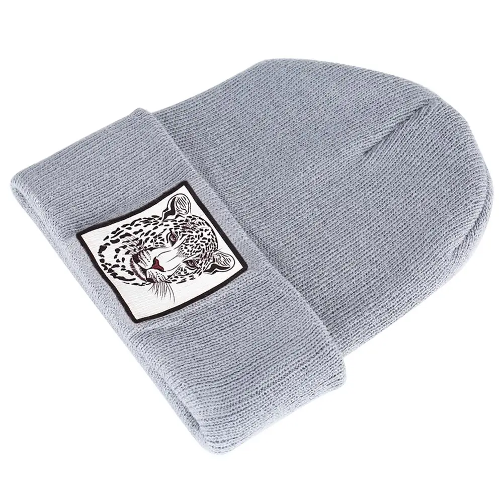 Черная шапка с леопардовым принтом и логотипом зимняя Skullies мужские крутые шапки